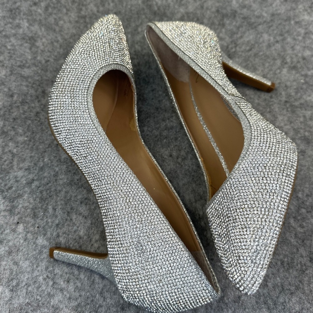 INC International Concepts Silver Rhinestone Pumps Womens 8W Pointed Toe Heels - Picture 7 of 12